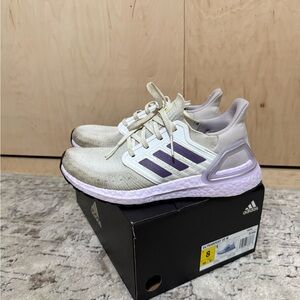 Adidas Ultraboost White and Purple Running Shoes